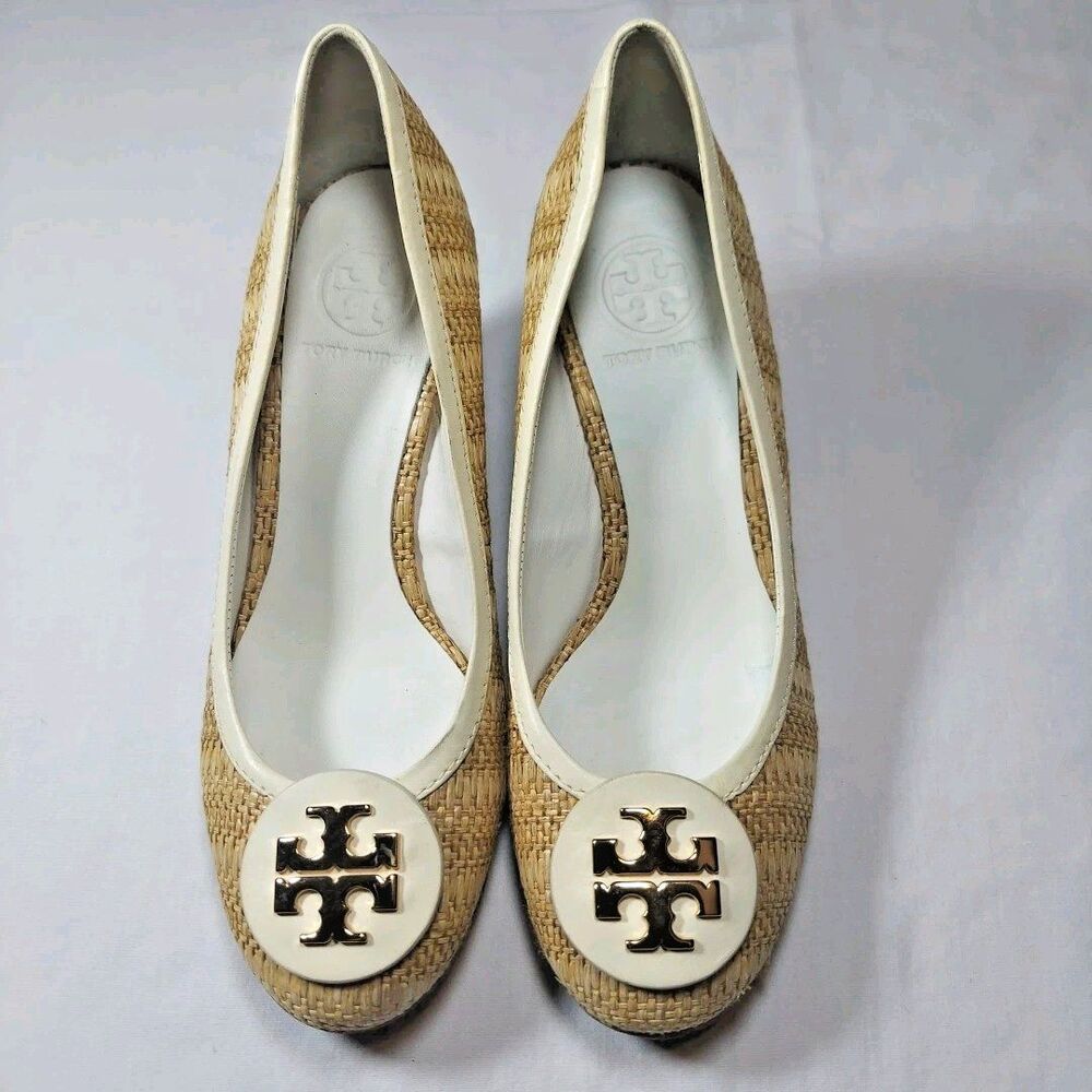 Tory Burch Sally Raffia & Leather Wedges Size 7M